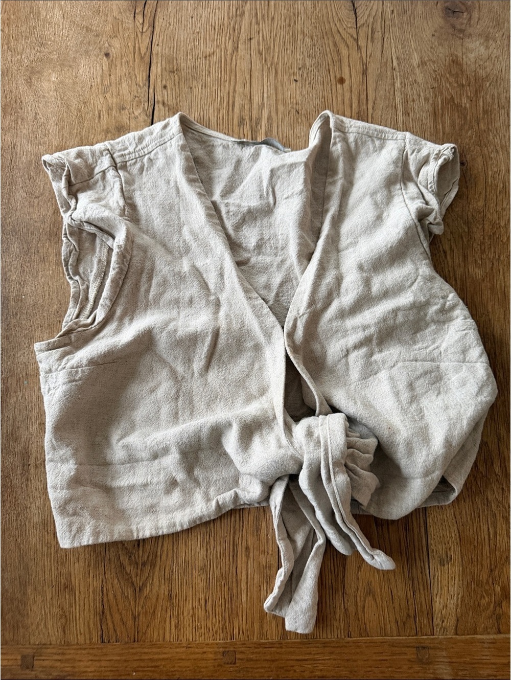Abercrombie & Fitch Linen Blend Cream Tie-Front Crop Top Size Medium